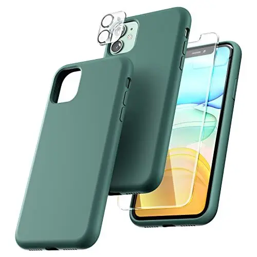 Produktbild: TOCOL 5-in-1 11 Hülle, mit 2 Schutzfolie + 2 Stück Kameraschutz, Silikon Handyhülle für iPhone 11 6,1 Zoll 360 Grad Schutzhülle (Kratzfest) (Stoßfeste), Mitternachtsgrün