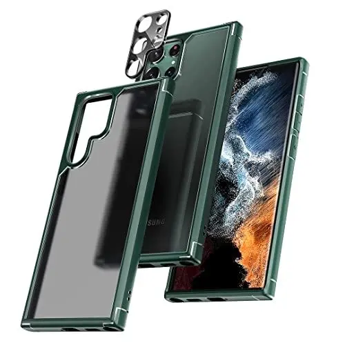 Produktbild: TOCOL für Samsung Galaxy S22 Ultra Hülle 5G mit 2 Stück Kamera Schutzfolie, Ultra Dünn Aber Stoßfeste Handyhülle für Samsung Galaxy S22 Ultra 6,8 Zoll Schutzhülle, Grün