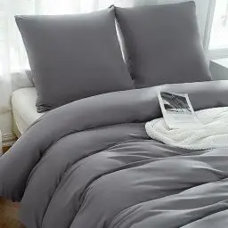 Produktbild: TOCOMOA Bettwäsche 135x200 2teilig Grau, Bettwäsche-Sets Weich und Bügelfrei Mikrofaser, Oeko-TEX Zertifiziert, 1 Bettbezug und 1 Kissenbezug 80x80 cm mit Reißverschluss