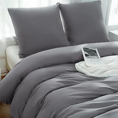 Produktbild: TOCOMOA Bettwäsche 135x200 2teilig Grau, Bettwäsche-Sets Weich und Bügelfrei Mikrofaser, Oeko-TEX Zertifiziert, 1 Bettbezug und 1 Kissenbezug 80x80 cm mit Reißverschluss