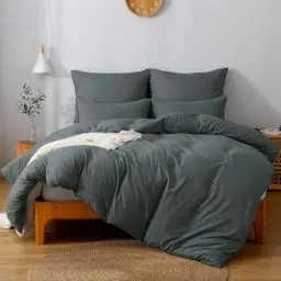 Produktbild: TOCOMOA Bettwäsche 135x200 4teilig Anthrazit, Bettwäsche-Sets Mikrofaser ÖKO-TEX Zertifiziert, 2 Bettbezug und 2 Kissenbezug 80x80cm mit Reißverschluss Weich und Bügelfrei