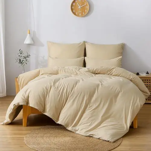 Produktbild: TOCOMOA Bettwäsche 135x200 2teilig Beige, Bettwäsche-Sets Mikrofaser ÖKO-TEX Zertifiziert, Bettbezug und Kissenbezug 80x80cm mit Reißverschluss Weich und Bügelfrei