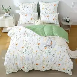 Produktbild: TOCOMOA Bettwäsche 135x200 4teilig Bunt, Weiß Blumen und Blatt Bettwäsche-Set mit Reißverschluss, Oeko-TEX Zertifiziert, 2 Bettbezug 135 x 200 cm und 2 Kissenbezug 80x80 cm