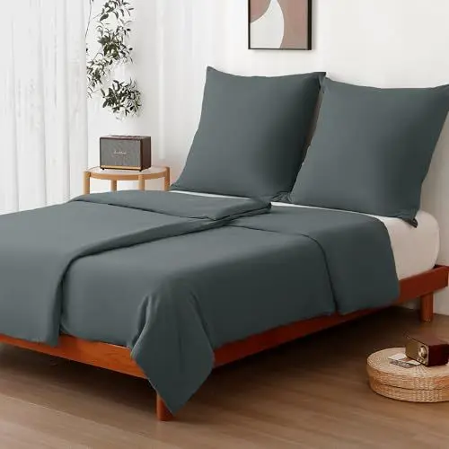 Produktbild: TOCOMOA Bettwäsche 135x200 4teilig Dunkelgrau, Mikrofaser Bettwäsche-Sets ÖKO-TEX Zertifiziert, 2 Bettbezug und 2 Kissenbezug 80x80cm mit Reißverschluss, Weich und Bügelfrei für Angenehmen Schlaf