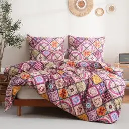 Produktbild: TOCOMOA Bettwäsche 135x200 Bunt, Bettwäsche-Set mit Reißverschluss Paisley Muster, Oeko-TEX Zertifiziert, 2 Bettbezug 135 x 200 cm und 2 Kissenbezug 80x80 cm Rot