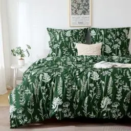 Produktbild: TOCOMOA Bettwäsche 135x200 Grün, Weiß Blumen und Blatt Bettwäsche-Set mit Reißverschluss, Oeko-TEX Zertifiziert, 1 Bettbezug 135 x 200 cm und 1 Kissenbezug 80x80 cm