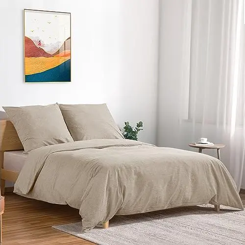 Produktbild: TOCOMOA Bettwäsche 155x220 Baumwolle 2teilig - Beige Bettwäsche-Sets mit Reißverschluss, Oeko-TEX Zertifiziert, 1 mal Bettbezug 155x220 cm + 1 mal Kissenbezug 80x80 cm Weich und Atmungsaktiv