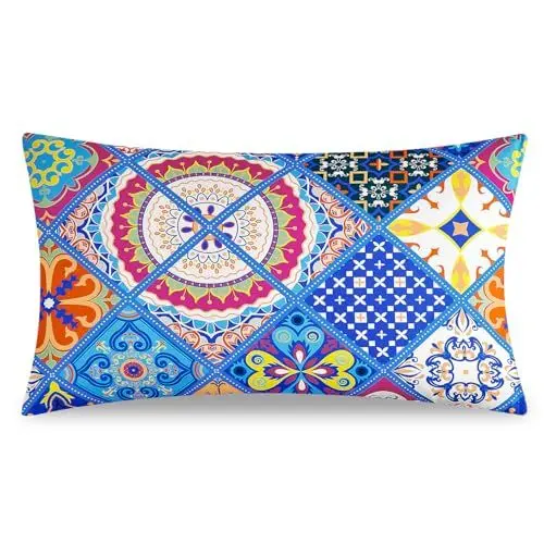Produktbild: TOCOMOA Kissenbezug 40 x 80 2er Set - Bunt Kissenbezüge Paisley Muster, Kopfkissenbezug 40x80 cm mit Reißverschluss, Oeko-TEX Zertifiziert, Weich und Hypoallergen Kissenhülle Blau