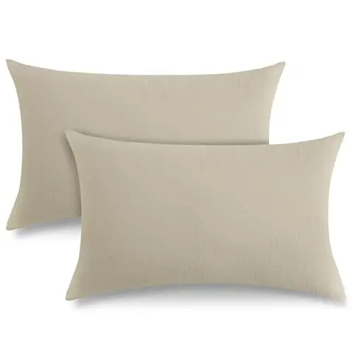 Produktbild: TOCOMOA Kissenbezug 40 x 80 Doppelte Musselin, Beige Kissenbezüge aus 100% Baumwolle, Weich und Atmungsaktiv, Oeko-TEX Zertifizierter Kopfkissenbezug 2er Set mit Reißverschluss