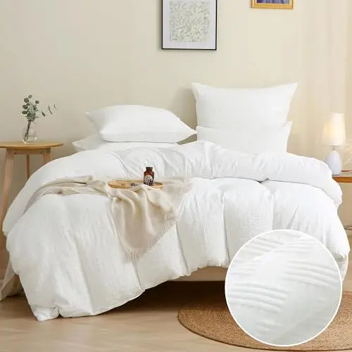 Produktbild: TOCOMOA Waffle Bettwäsche 135x200 Weiß Bettwäsche-Sets 2teilig Weich und Bügelfrei ÖKO-TEX Zertifiziert Mikrofaser Bettbezug 135x200cm mit Reißverschluss Kissenbezug 80x80cm
