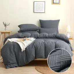 Produktbild: TOCOMOA Waffle Bettwäsche 135x200 Dunkelgrau Bettwäsche-Sets 4teilig Weich und Bügelfrei ÖKO-TEX Zertifiziert Mikrofaser 2 Bettbezug 135x200cm mit Reißverschluss 2 Kissenbezug 80x80cm