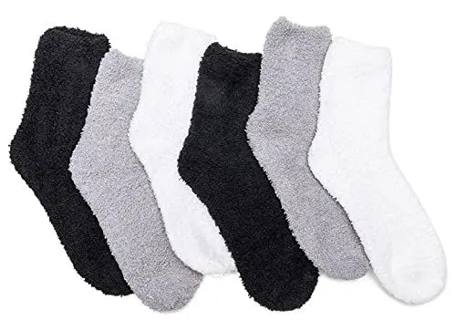 Produktbild: TOCONFFON Damen Kuschelige Flauschige Socken Weiche Socken Plüsch Socken 6 Paar(2 Schwarz,2 Weiß,2 Grau)