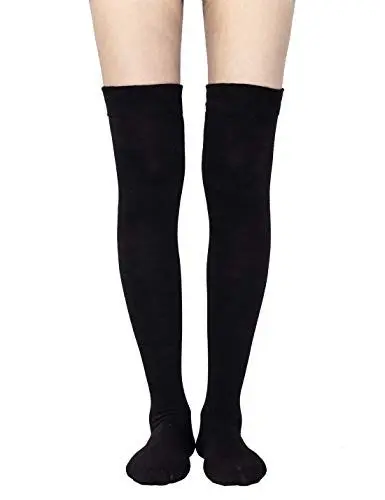 Produktbild: TOCONFFON Damen Overknee High Socken - Oberschenkelhohe Baumwollsocken für den täglichen Gebrauch, Cosplay, Schwarze Overknee-Socken, Einheitsgröße