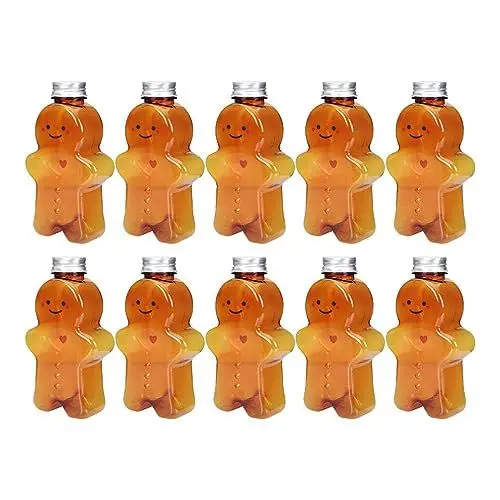 Produktbild: Toddmomy 10 Stück Weihnachts-Lebkuchenmann-Wasserflaschen Leere Lebkuchenmann-Saftflaschen Mit Deckel Wiederverwendbare Getränkebehälter Für Weihnachtsgeschenke