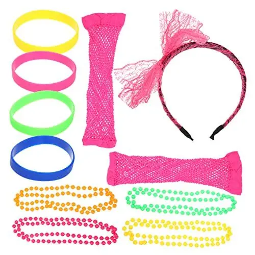 Produktbild: Toddmomy 1 Satz Partyanzug Party-cosplay-kostüm 80er Accessoires Für Frauen Fingerlose Netz-handgelenkhandschuhe 80er-outfit Kurze Netzhandschuhe 90er-party Spitze Krawatte Fräulein Zubehör
