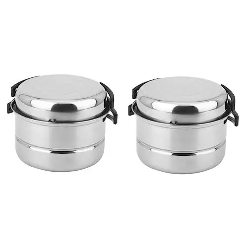 Produktbild: Toddmomy 2 Sätze 3tlg Campingtöpfe Campingtopf Campingpfanne Camping-kochbekleidung Silberner Anzug Tragbarer Herd Rostfreies Kochgeschirr Tragbarer Kochherd Falten Ummantelter Wasserkocher