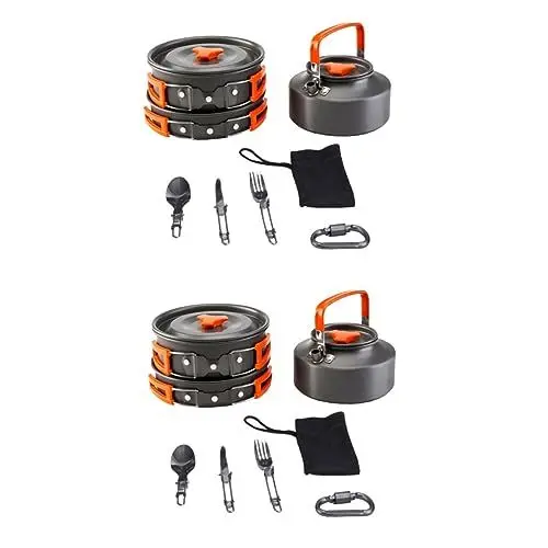 Produktbild: Toddmomy 2 Sätze Campingkocher Rucksack-kochgeschirr Leichter Campingtopf Backpacking Wasserkocher Outdoor-kochtopf Kochgeschirr Aus Edelstahl Camping-kochgeschirr-Set Kochzubehör