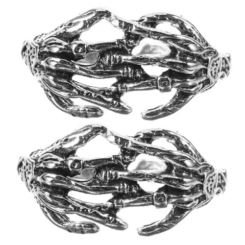 Produktbild: Toddmomy 2 Stück Gothic Skull Hand Ringe Verstellbare Skelett Ringe aus Punk Schmuck für Halloween Cosplay Rockmusik für Männer und Frauen nicht Hautreizend