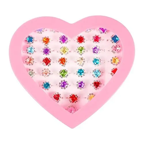Produktbild: Toddmomy 36Pcs Little Girl Ringe in Box Tun Spielringe Verstellbare Strassringe Kinder So Tun Spiele Prop (Zufällige Stile)