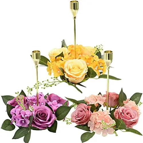 Produktbild: Toddmomy 3 Stücke Kerzenkranz Rose Kranz Kerzenring Hochzeit Kerzenhalter Ostern Blumenkranz Künstliche Blumen Türkranz Osterkranz für Stumpenkerzen Stabkerzen Weihnachten Tischdeko