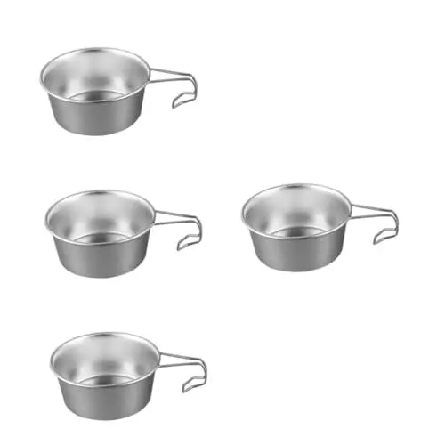 Produktbild: Toddmomy 4 Stück Syrah-Schüssel tragbar Salat Futternäpfe Campingschalen Kochen groß camping geschirr Schalen mit Griffen Nudelschüssel Stahlschale Camping-Kochschalen Edelstahl 304 Silber