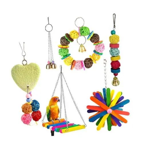 Produktbild: Toddmomy 6St Papageienspielzeug Nymphensittich Spielzeug Vogelbissspielzeug Vogel hängende Schaukeln Spielzeug Bird Toys papagei Spielzeug Papageienbissspielzeug Papageienständer Hölzern