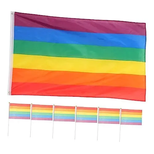 Produktbild: Toddmomy 7st Regenbogenfahne Handgehaltene Lgbtq-flagge Lgbt-stickflaggen Stolzflagge Groß Lgbt-gartenfahne Gay-flagge Mit Stöcken Handheld-lgbt-flagge Bisexuell Mini Zubehör Kind Polyester