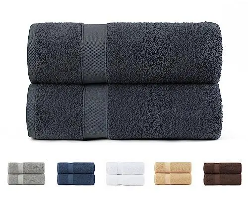 Produktbild: Todocama 2 große Badetücher, 100% Baumwolle, 550 g/m², extra weich, sehr saugfähig und schnell trocknend, Maße 100 x 150 cm, Dunkelgrau
