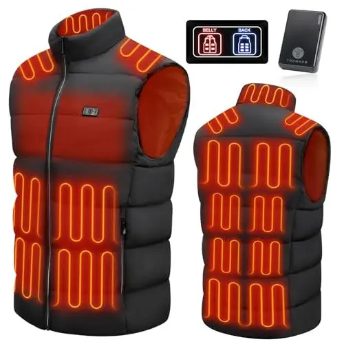 Produktbild: TODWARM Beheizbare Weste Herren mit Powerbank 10000mAh Heizweste, 15 Beheizte Zonen Beheizte Weste für Laufen Golf Wandern Reiten Beheizte Jacke