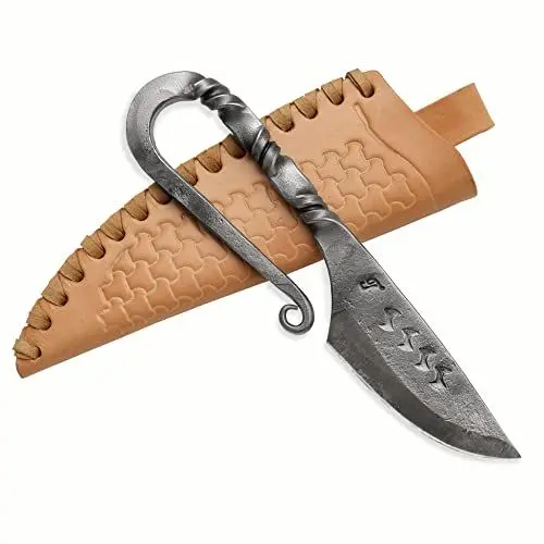 Produktbild: Toferner Handgeschmiedetes Auge Federstahl Messer im keltischen Stil - Scharfe & spitze Klinge mit Echtledertasche - für Kunst- & Kulturliebhaber