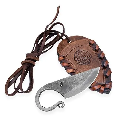 Produktbild: Toferner Keltisches Taschenmesser Handgeschmiedetes im keltischen Stil - Scharfe & spitze Klinge mit Echtledertasche - für Kunst- & Kulturliebhaber