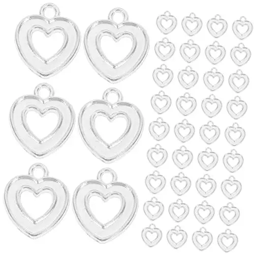 Produktbild: Tofficu 100st Herz-anhänger Halskette Mit Herzbild Anhänger Für Armbänder Schmuck Charme Halskette Schmuck Anhänger Selber Machen Schmuck Machen Charme Herz Charme Silver Legierung