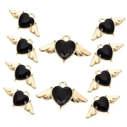 Produktbild: Tofficu 10St Flügel Anhänger Engelsflügel antike Reize Armband-Anhänger Bulk-Ohrringe Herzanhänger handgemachte schmuckherstellung kleine Reize Armbandanhänger Charme Glas rot