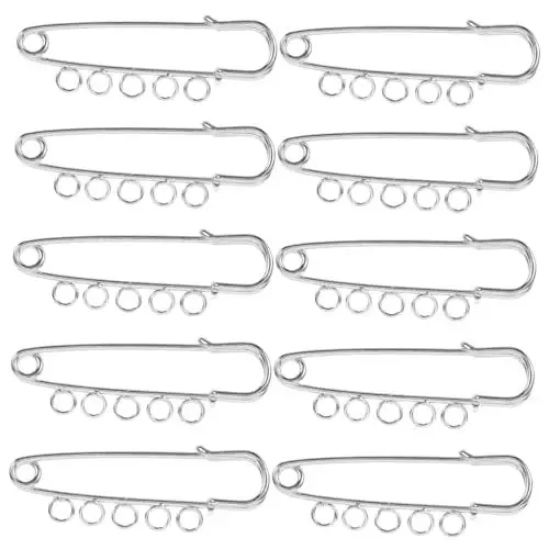 Produktbild: Tofficu Broschen-Set 10-teilig Metall Mit Löchern Basteln Robuste Stoffnadel Federclip Für Kleidung Pullover Schal