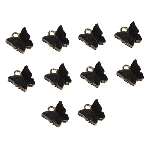 Produktbild: Tofficu 10 Stk Schmetterling Dekoration Charm-halsketten-accessoires Ohrringe Machen Charms Charm-anhänger Tierschmuck-anhänger Schmetterlingsanhänger Zum Basteln Handschmuck Reize Black