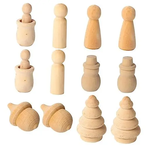 Produktbild: Tofficu Material Holz-steckpuppen 12 Stück Blanko Holzpuppen Zum Bemalen Basteln