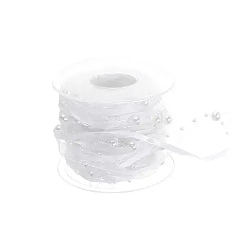 Produktbild: Tofficu 1 Rolle Hochzeitsband seidenband ribbon party dekoration schienbeinschoner tape geschenkband Kranz Satinperlenband Piyester-Gurtbänder für Partys dekoratives Perlenband Weiß