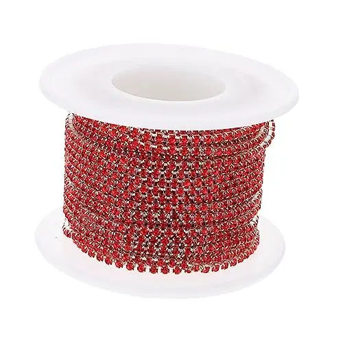 Produktbild: Tofficu Strass-kette Zum Basteln Dekoration 2 Mm Silberfarbene Basis Rot 10 M Rolle Modeschmuck