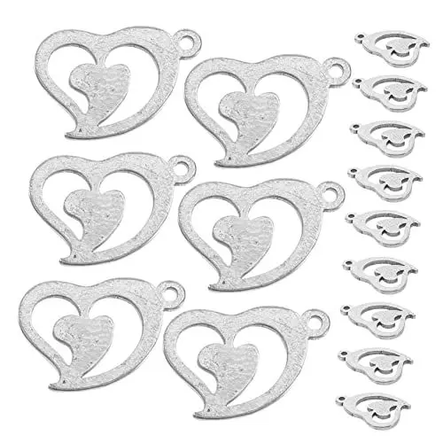 Produktbild: Tofficu 20st Herz-anhänger Charms Mit Herzanhänger Anhänger Für Die Schmuckherstellung Herz Schmuck Charme Kettenanhänger Herz-ohrringe Große Lochcharme Diy Charme Silver Rostfreier Stahl