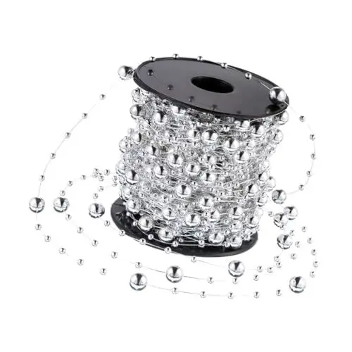 Produktbild: Tofficu 2 Rollen Angelschnur-folge Weihnachten Weihnachtsband Weihnachtsbaumgirlande Weihnachtsbaumhalsband Kronleuchter Perlen Christbaumschmuck Weihnachtsperlenkette Silver Plastik
