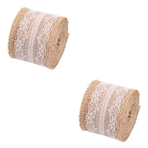Produktbild: Tofficu 2stücke Decoratives Juteband Mit Spitze Jute-roll Für Kreative -projekte Für Hochzeiten Und Bastelarbeiten Aus Natürlichem Material Sicher Und