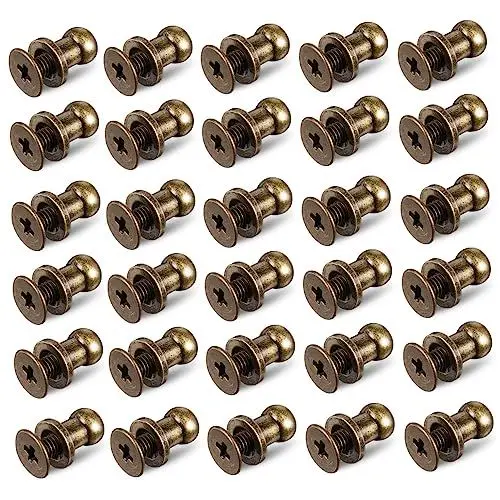 Produktbild: Tofficu 30er-pack Metallschrauben Für Leder Bronzefarbene Nietschrauben Glatte Kanten Für Gürtel Taschen Schultergurte Jeans