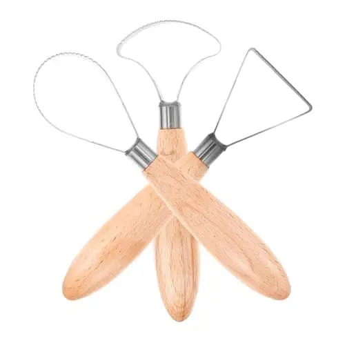 Produktbild: Tofficu 3St Spachtel aus Keramik Tonskulptur Töpferwerkzeug Putzen Nasser Tonschaber -Set scheuerlappen spatel raclette Tonwerkzeug mit Holzgriff Modelliermasse zum Modellieren hölzern