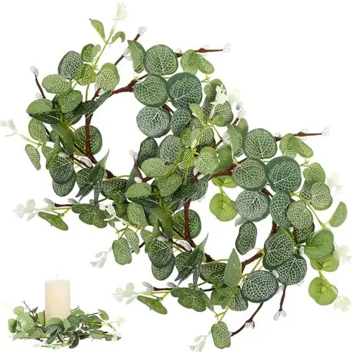 Produktbild: Tofficu 4er-Pack Künstlicher Kranz, Dekorative KräNze FüR Zuhause, Hochzeit, kleine Kerzenkränze, Eukalyptus Kerzenringe, Weihnachten, 3,1 Zoll Innendurchmesser, GrüN