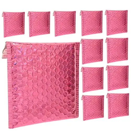 Produktbild: Tofficu 50 Stück Schaumstoffbeutel Poly Bubble Mailer kleine Bubble-Mailer Versandpakete bunte Umschläge 6x10 Versandtaschen kleine Verpackungsbeutel Farbige PET-Aluminiumfolie Rosy