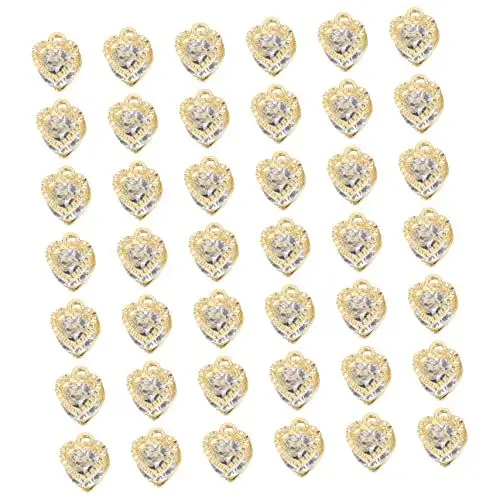 Produktbild: Lurrose 50 Stück Zirkon-anhänger Goldene Anhänger Diamant-halskette Armbandanhänger Schmuckzubehör Charms Strass-anhänger Armband-ohrring-charme Diamant-herz-halskette Reize Legierung