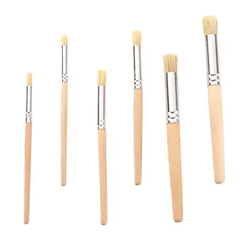 Produktbild: Tofficu 6 Stück Teiliges Pinselset für Holzgriff Borstenpinsel für Malen für DIY Aquarell und Ölmalerei Leicht und Tragbar für Junge Künstler