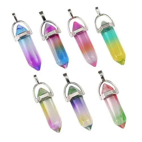Produktbild: Tofficu 7st Zweispitziger Sechseckiger Säulenkran Quarz Halskette Trendige Halskette Chakra-anhänger Kunsthandwerk Bunte Halskette Diy Schmuckherstellung Reize Kettenanhänger Glas