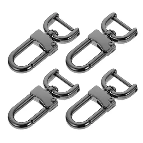 Produktbild: Tofficu D-Ring Karabiner, Schlüsselanhänger mit Drehgelenk für Taschen, 4-teiliger Karabinerhaken mit 360° drehbarem D-Ring aus Zinklegierung in Schwarz