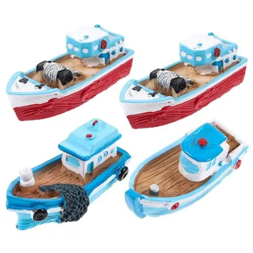 Produktbild: Tofficu Mini Schiffe - 4 Stücke Boot Dekorzufällige Boote Sandhandwerkzufällige Dekorationen Schiff Deko Zufällig Segeln Segelboot Deko Boot-Verzierung Mittelmeer Deko